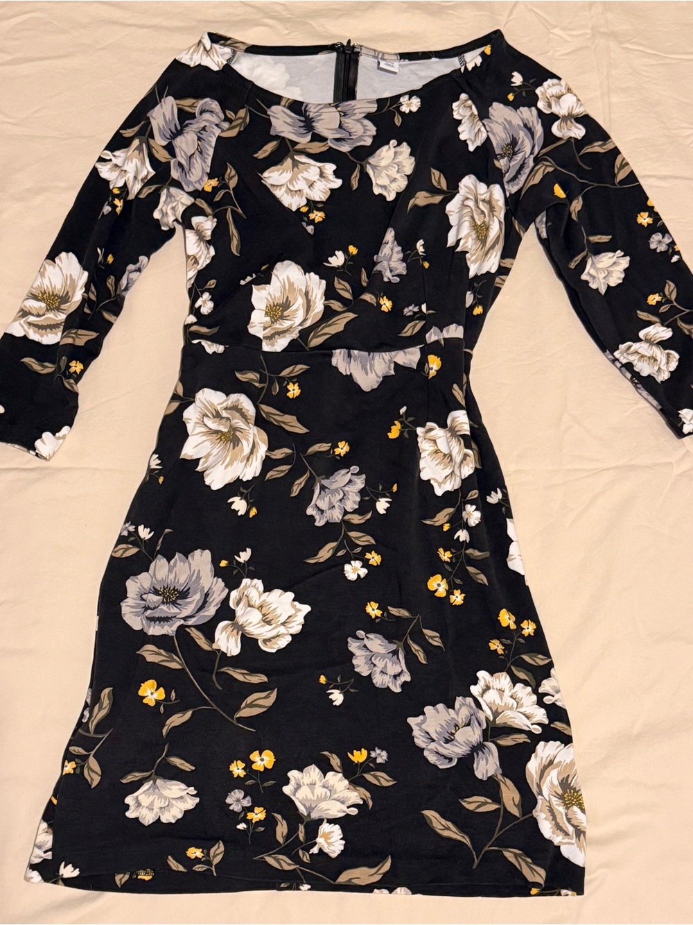 Old Navy Black Floral Long-Sleeve Boatneck Dress